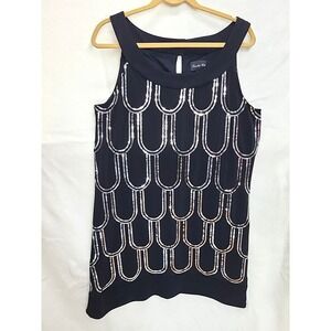 Sequin Taylor Swift Dress Black Silver Size 16 XL Sleeveless Shift Flapper Party